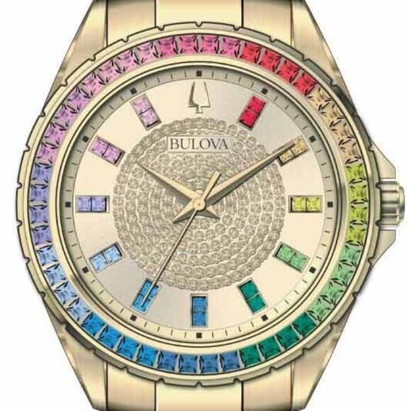 Bulova Mens Phantom Crystal Quartz Gemmed Gold Stainless Steel Watch 40MM 97A179 - Picture 1 of 2
